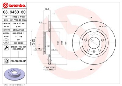 Brembo Bremsscheibe [Hersteller-Nr. 08.9460.31] für Opel von BREMBO