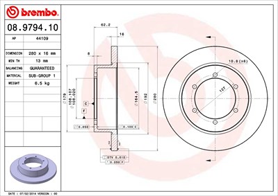 Brembo Bremsscheibe [Hersteller-Nr. 08.9794.10] für Nissan von BREMBO