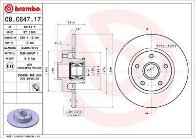 Brembo 1x Bremsscheibe [Hersteller-Nr. 08.C647.17] für Opel, Nissan, Renault, Fiat von BREMBO