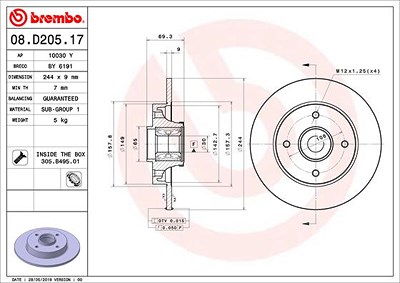 Brembo 1x Bremsscheibe [Hersteller-Nr. 08.D205.17] für Opel, Peugeot, Citroën von BREMBO