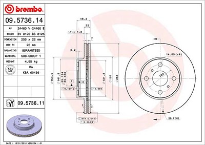 Brembo Bremsscheibe [Hersteller-Nr. 09.5736.11] für Toyota von BREMBO