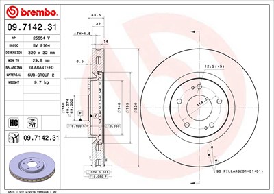 Brembo 1x Bremsscheibe [Hersteller-Nr. 09.7142.31] für Mitsubishi von BREMBO