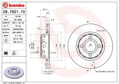 Brembo Bremsscheibe [Hersteller-Nr. 09.7821.10] für Audi von BREMBO