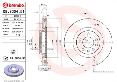 Brembo Bremsscheibe [Hersteller-Nr. 09.8004.51] für Opel von BREMBO