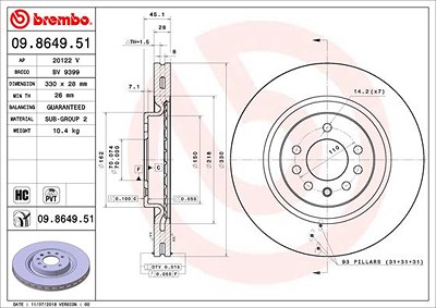 Brembo 1x Bremsscheibe [Hersteller-Nr. 09.8649.51] für Opel von BREMBO