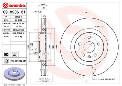 Brembo 1x Bremsscheibe [Hersteller-Nr. 09.8906.31] für Chevrolet von BREMBO