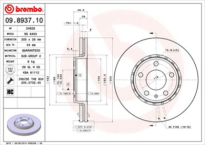 Brembo 1x Bremsscheibe [Hersteller-Nr. 09.8937.11] für Nissan, Opel, Renault von BREMBO