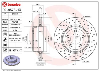 Brembo Bremsscheibe [Hersteller-Nr. 09.9573.1X] für BMW von BREMBO