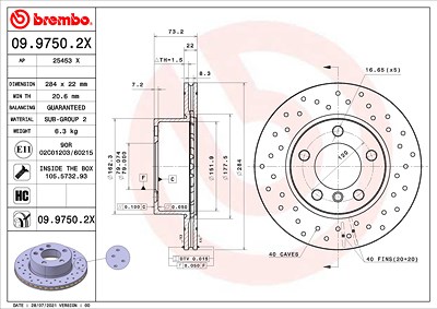 Brembo Bremsscheibe [Hersteller-Nr. 09.9750.2X] für BMW von BREMBO