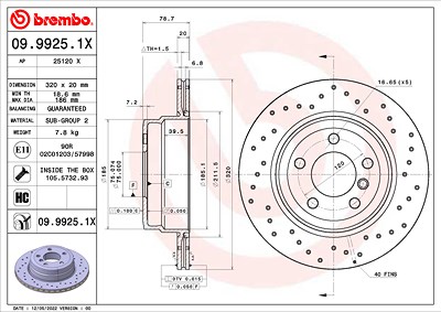 Brembo Bremsscheibe [Hersteller-Nr. 09.9925.1X] für BMW von BREMBO