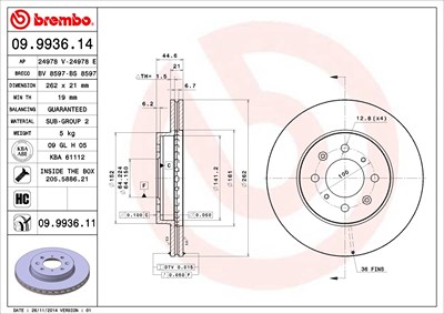 Brembo Bremsscheibe [Hersteller-Nr. 09.9936.11] für Honda von BREMBO