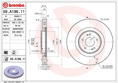 Brembo 1x Bremsscheibe [Hersteller-Nr. 09.A196.11] für Mitsubishi von BREMBO