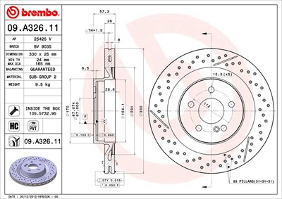 Brembo 1x Bremsscheibe [Hersteller-Nr. 09.A326.11] für Mercedes-Benz von BREMBO