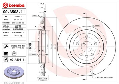 Brembo 1x Bremsscheibe [Hersteller-Nr. 09.A508.11] für Cadillac, Chevrolet von BREMBO