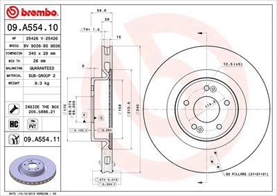 Brembo 1x Bremsscheibe [Hersteller-Nr. 09.A554.11] für Hyundai von BREMBO