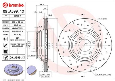 Brembo 1x Bremsscheibe [Hersteller-Nr. 09.A599.1X] für BMW von BREMBO