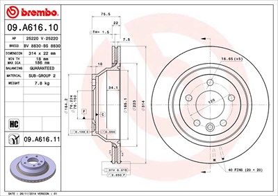 Brembo Bremsscheibe [Hersteller-Nr. 09.A616.11] für VW von BREMBO