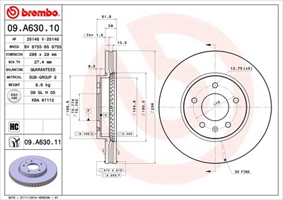 Brembo Bremsscheibe [Hersteller-Nr. 09.A630.11] für Chevrolet, Opel von BREMBO