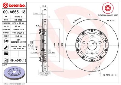 Brembo 1x Bremsscheibe [Hersteller-Nr. 09.A665.13] für Cadillac, Chevrolet von BREMBO