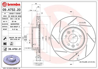 Brembo 1x Bremsscheibe [Hersteller-Nr. 09.A752.21] für Renault von BREMBO