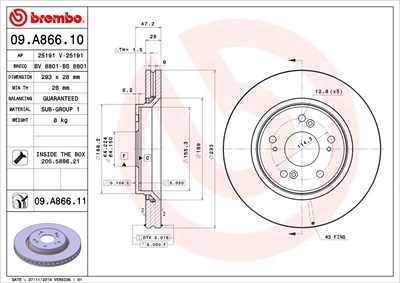 Brembo Bremsscheibe [Hersteller-Nr. 09.A866.11] für Honda von BREMBO