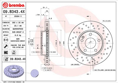 Brembo 1x Bremsscheibe [Hersteller-Nr. 09.B343.4X] für Mercedes-Benz von BREMBO