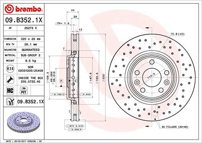 Brembo 1x Bremsscheibe [Hersteller-Nr. 09.B352.1X] für Renault von BREMBO