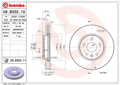 Brembo Bremsscheibe [Hersteller-Nr. 09.B355.11] für Chevrolet, Opel von BREMBO