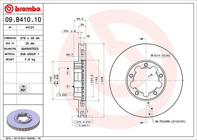 Brembo Bremsscheibe [Hersteller-Nr. 09.B410.10] für Nissan von BREMBO