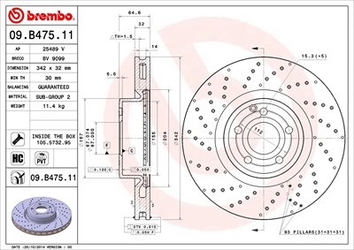 Brembo 1x Bremsscheibe [Hersteller-Nr. 09.B475.11] für Mercedes-Benz von BREMBO