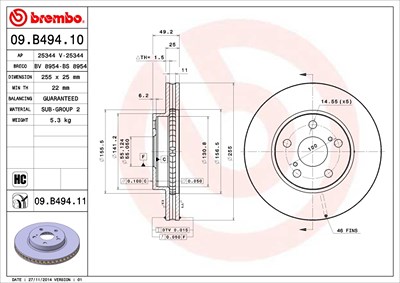 Brembo Bremsscheibe [Hersteller-Nr. 09.B494.11] für Toyota von BREMBO