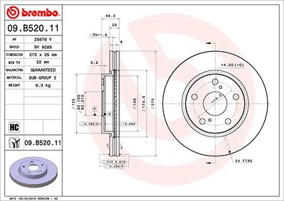 Brembo Bremsscheibe [Hersteller-Nr. 09.B520.11] für Toyota von BREMBO