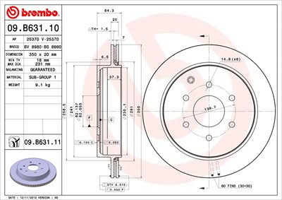 Brembo 1x Bremsscheibe [Hersteller-Nr. 09.B631.11] für Infiniti, Nissan von BREMBO