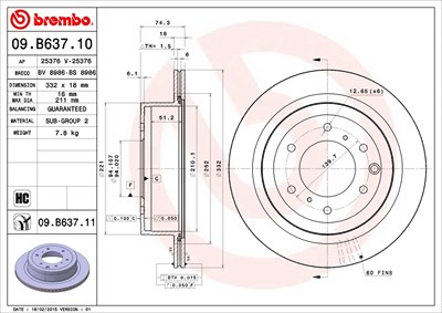 Brembo 1x Bremsscheibe [Hersteller-Nr. 09.B637.11] für Mitsubishi von BREMBO