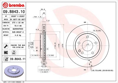 Brembo Bremsscheibe [Hersteller-Nr. 09.B843.11] für Mercedes-Benz von BREMBO