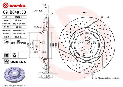 Brembo 1x Bremsscheibe [Hersteller-Nr. 09.B848.33] für Mercedes-Benz von BREMBO