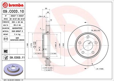 Brembo Bremsscheibe [Hersteller-Nr. 09.C003.11] für Jeep von BREMBO