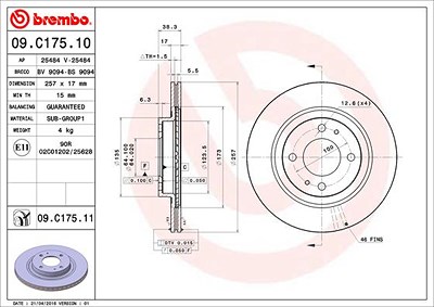 Brembo Bremsscheibe [Hersteller-Nr. 09.C175.11] für Citroën, Mitsubishi, Peugeot von BREMBO