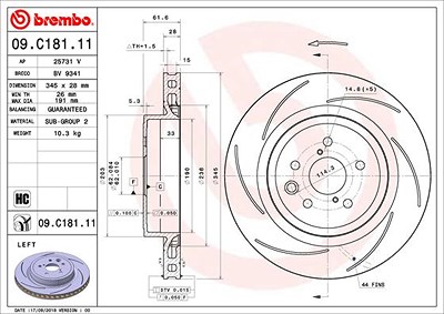 Brembo 1x Bremsscheibe [Hersteller-Nr. 09.C181.11] für Lexus von BREMBO