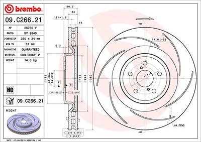 Brembo 1x Bremsscheibe [Hersteller-Nr. 09.C266.21] für Lexus von BREMBO