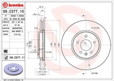 Brembo 1x Bremsscheibe [Hersteller-Nr. 09.C377.11] für Opel, Vauxhall von BREMBO