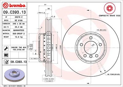 Brembo 1x Bremsscheibe [Hersteller-Nr. 09.C393.13] für BMW von BREMBO