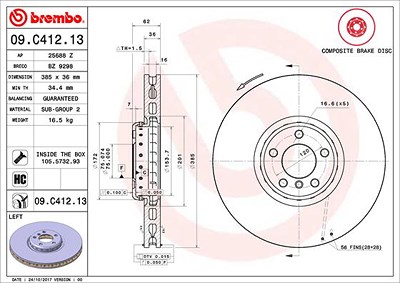 Brembo 1x Bremsscheibe [Hersteller-Nr. 09.C412.13] für BMW von BREMBO