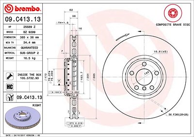 Brembo 1x Bremsscheibe [Hersteller-Nr. 09.C413.13] für BMW von BREMBO