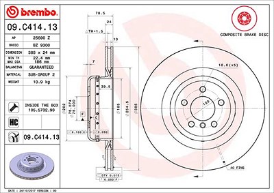 Brembo 1x Bremsscheibe [Hersteller-Nr. 09.C414.13] für BMW von BREMBO