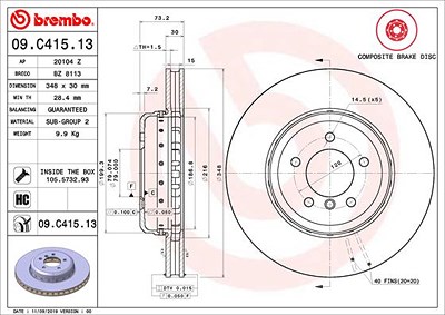 Brembo 1x Bremsscheibe [Hersteller-Nr. 09.C415.13] für BMW von BREMBO