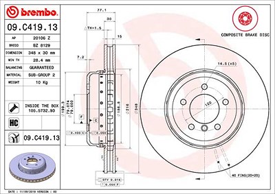 Brembo 1x Bremsscheibe [Hersteller-Nr. 09.C419.13] für BMW von BREMBO