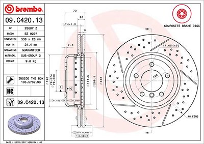 Brembo 1x Bremsscheibe [Hersteller-Nr. 09.C420.13] für BMW von BREMBO