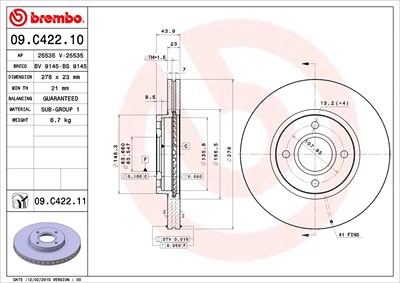 Brembo Bremsscheibe [Hersteller-Nr. 09.C422.11] für Ford von BREMBO