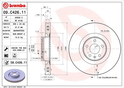 Brembo 1x Bremsscheibe [Hersteller-Nr. 09.C426.11] für Audi von BREMBO